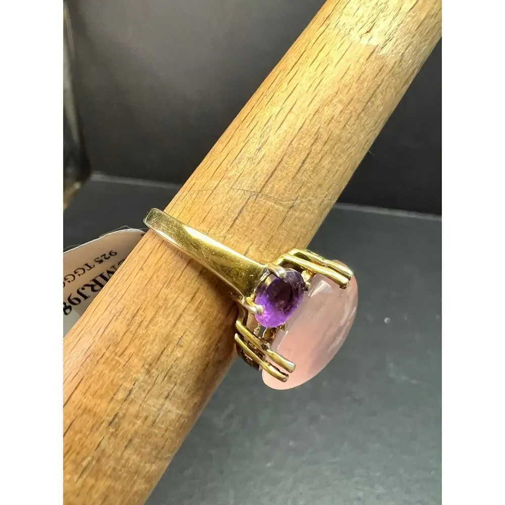 Rose Quartz & Amethyst Gold Plated 925 Ring Size 7 NWT
